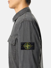 1200008 BRUSHED ORGANIC COTTON CANVAS 'OLD' EFFECT Regular-fit zip-up overshirt with pocket