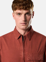 1200008 BRUSHED ORGANIC COTTON CANVAS 'OLD' EFFECT Regular-fit zip-up overshirt with pocket