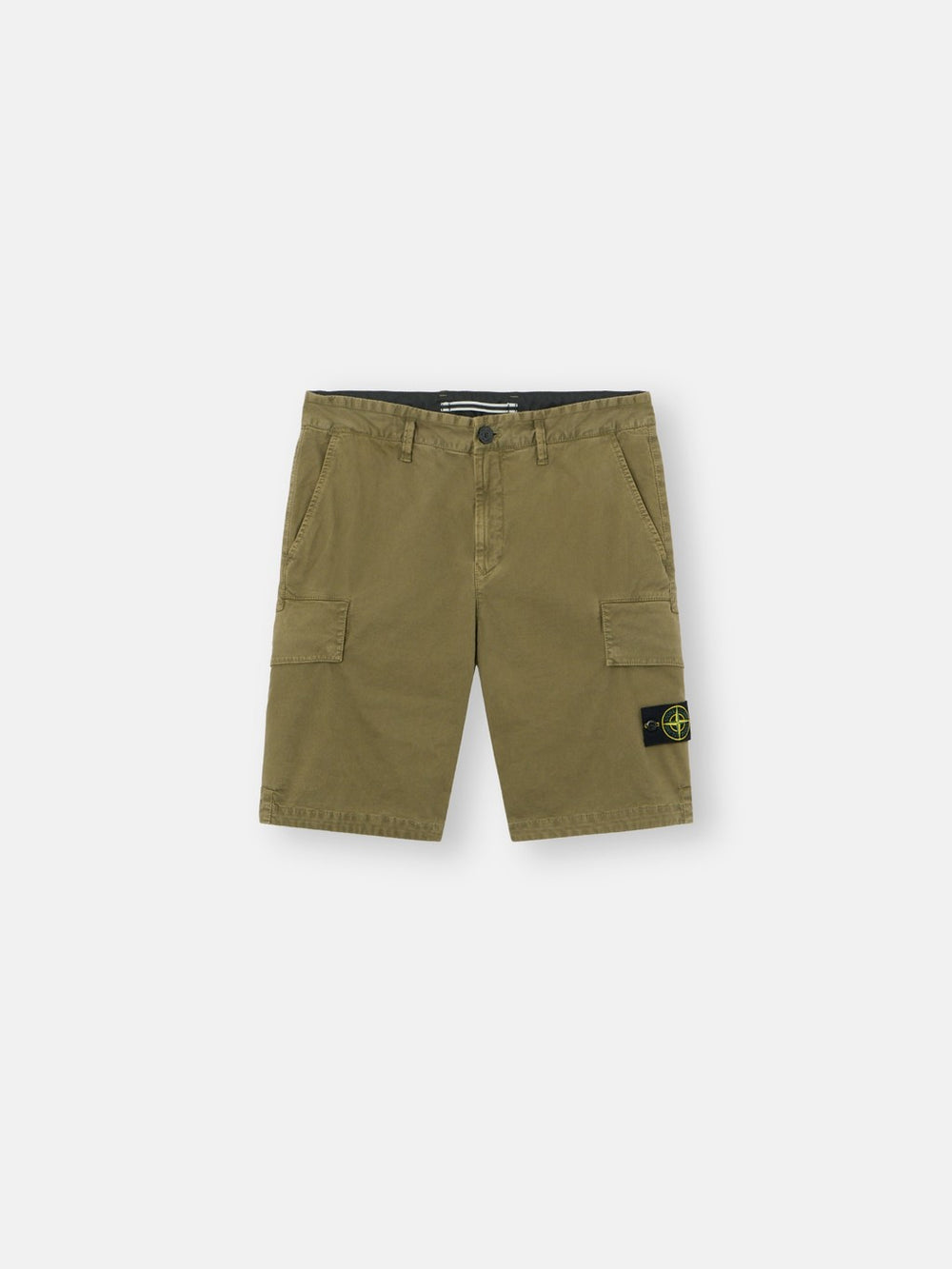 L100018 ORGANIC COTTON STRETCH BROKEN TWILL 'OLD' EFFECT Slim-fit cargo shorts with asymmetrical seams