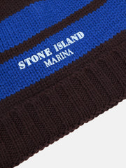 N100006 PURE WOOL_STONE ISLAND MARINA Beanie with contrasting stripes and ribbed cuff