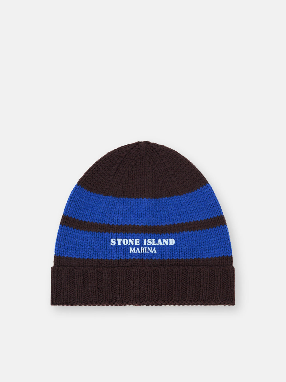 N100006 PURE WOOL_STONE ISLAND MARINA Beanie with contrasting stripes and ribbed cuff