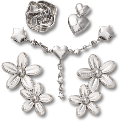 Silver Meta Floral 5 Pack Jibbitz™ charms | Crocs on sale