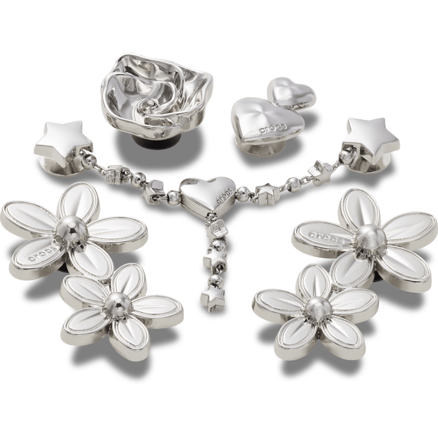 Silver Meta Floral 5 Pack Jibbitz™ charms | Crocs on sale