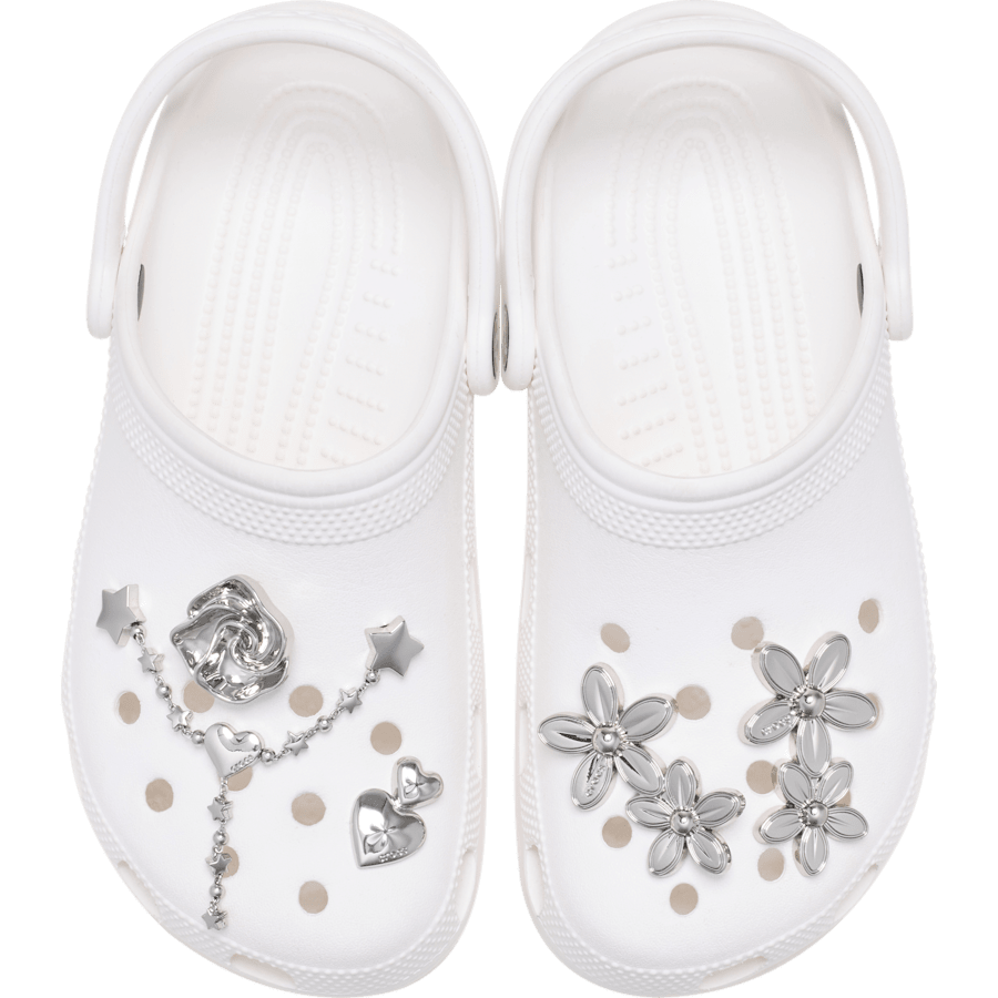 Silver Meta Floral 5 Pack Jibbitz™ charms | Crocs on sale