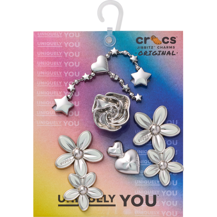 Silver Meta Floral 5 Pack Jibbitz™ charms | Crocs on sale