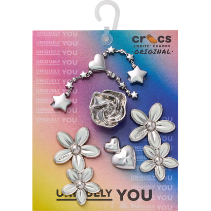 Silver Meta Floral 5 Pack Jibbitz™ charms | Crocs on sale