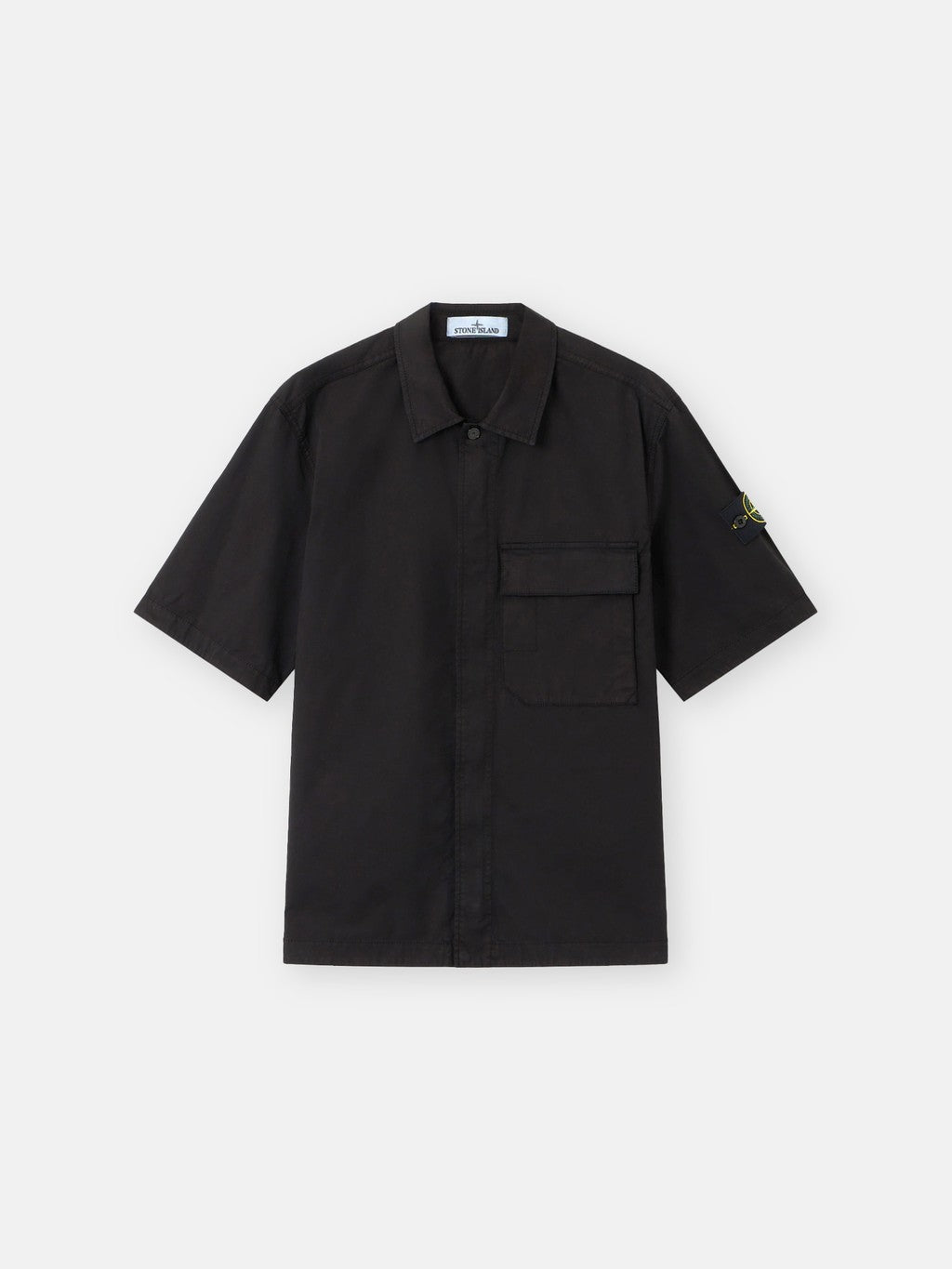 1100025 STRETCH ORGANIC COTTON TWILL Comfort-fit short-sleeve shirt with dual chest pocket