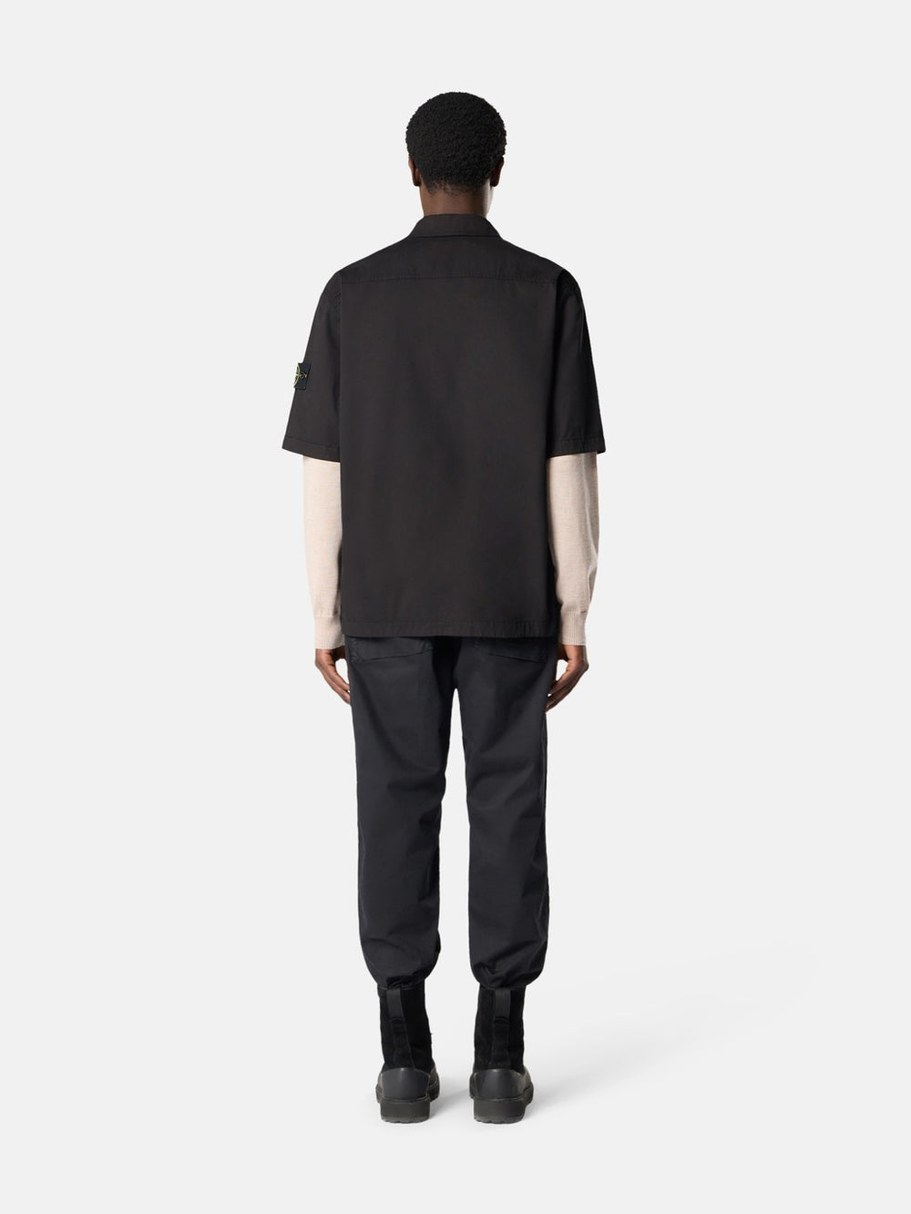 1100025 STRETCH ORGANIC COTTON TWILL Comfort-fit short-sleeve shirt with dual chest pocket