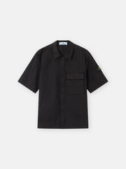 1100025 STRETCH ORGANIC COTTON TWILL Comfort-fit short-sleeve shirt with dual chest pocket