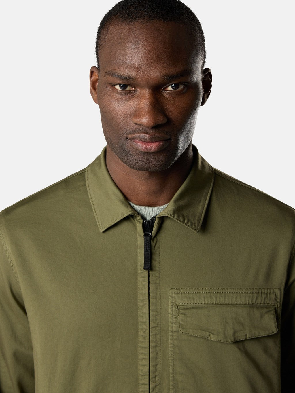 1200015 STRETCH ORGANIC COTTON SATIN Regular-fit overshirt with concealed zip