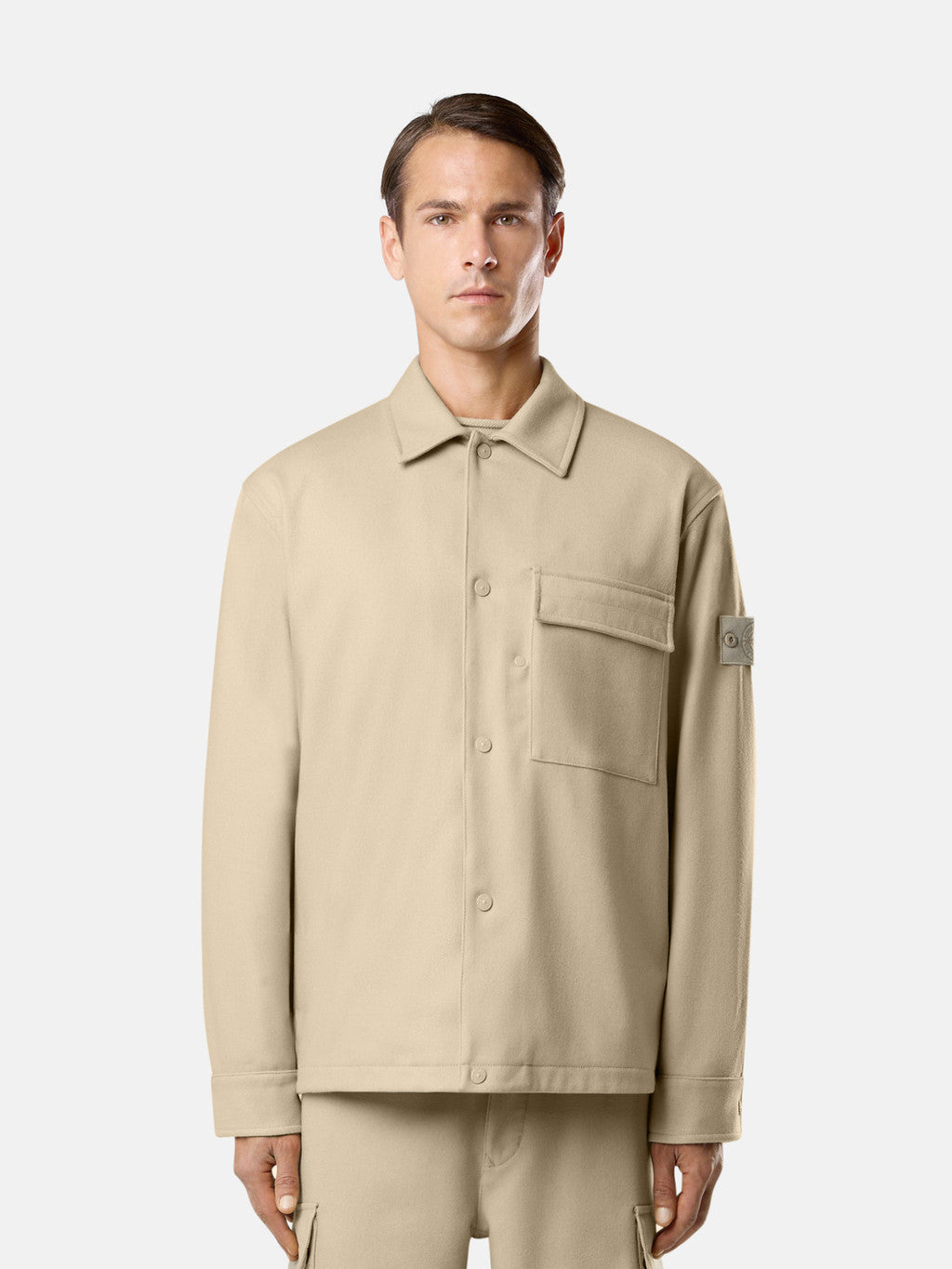 1200028 WOOL NYLON FLANNEL_STONE ISLAND GHOST Comfort-fit overshirt with chest pocket and nylon lining