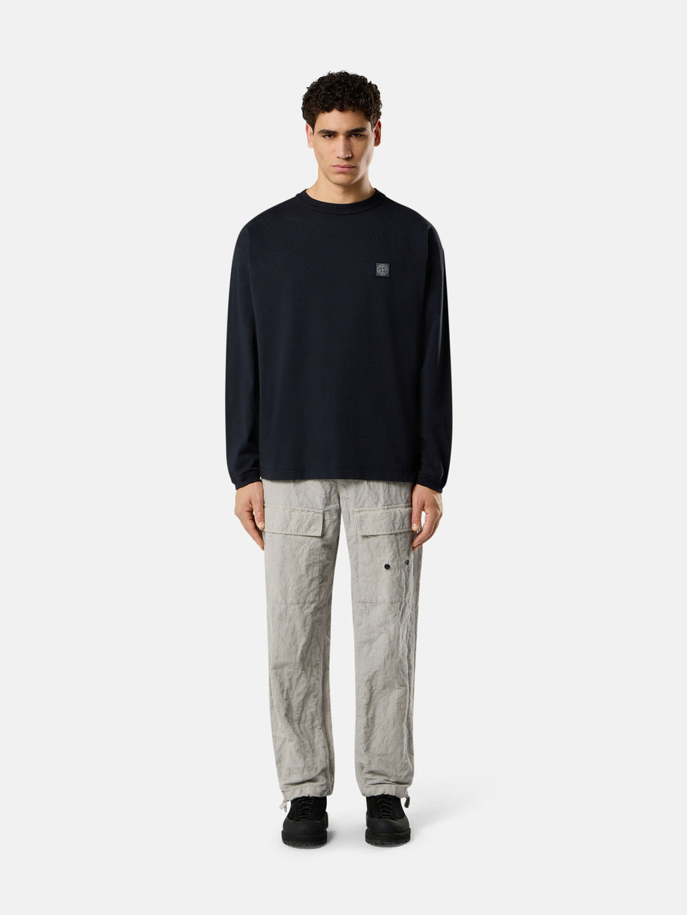 2100024 COMBED ORGANIC COTTON JERSEY Regular-fit long-sleeve T-shirt with tone-on-tone Compass patch