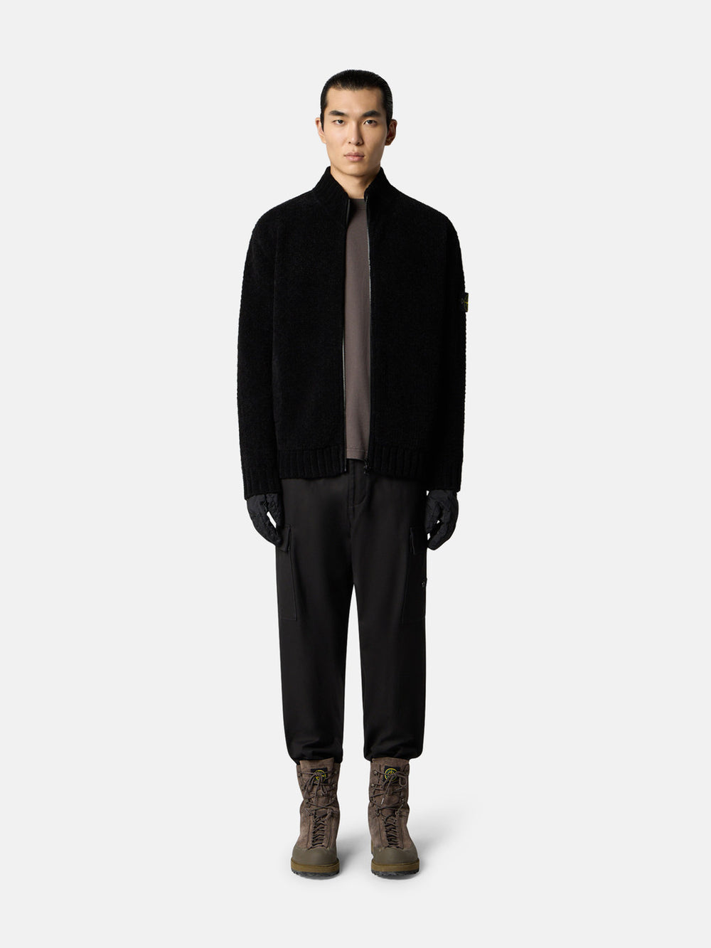 2100029 ORGANIC COTTON JERSEY 'FISSATO' EFFECT Slim-fit short-sleeve T-shirt with Compass patch