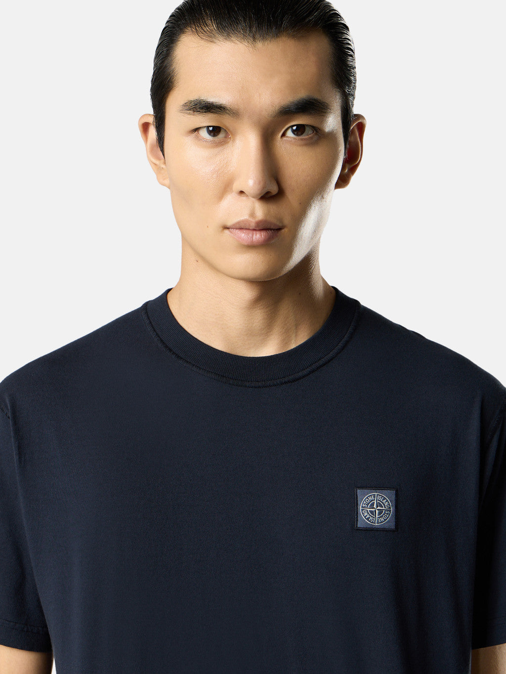 2100029 ORGANIC COTTON JERSEY 'FISSATO' EFFECT Slim-fit short-sleeve T-shirt with Compass patch