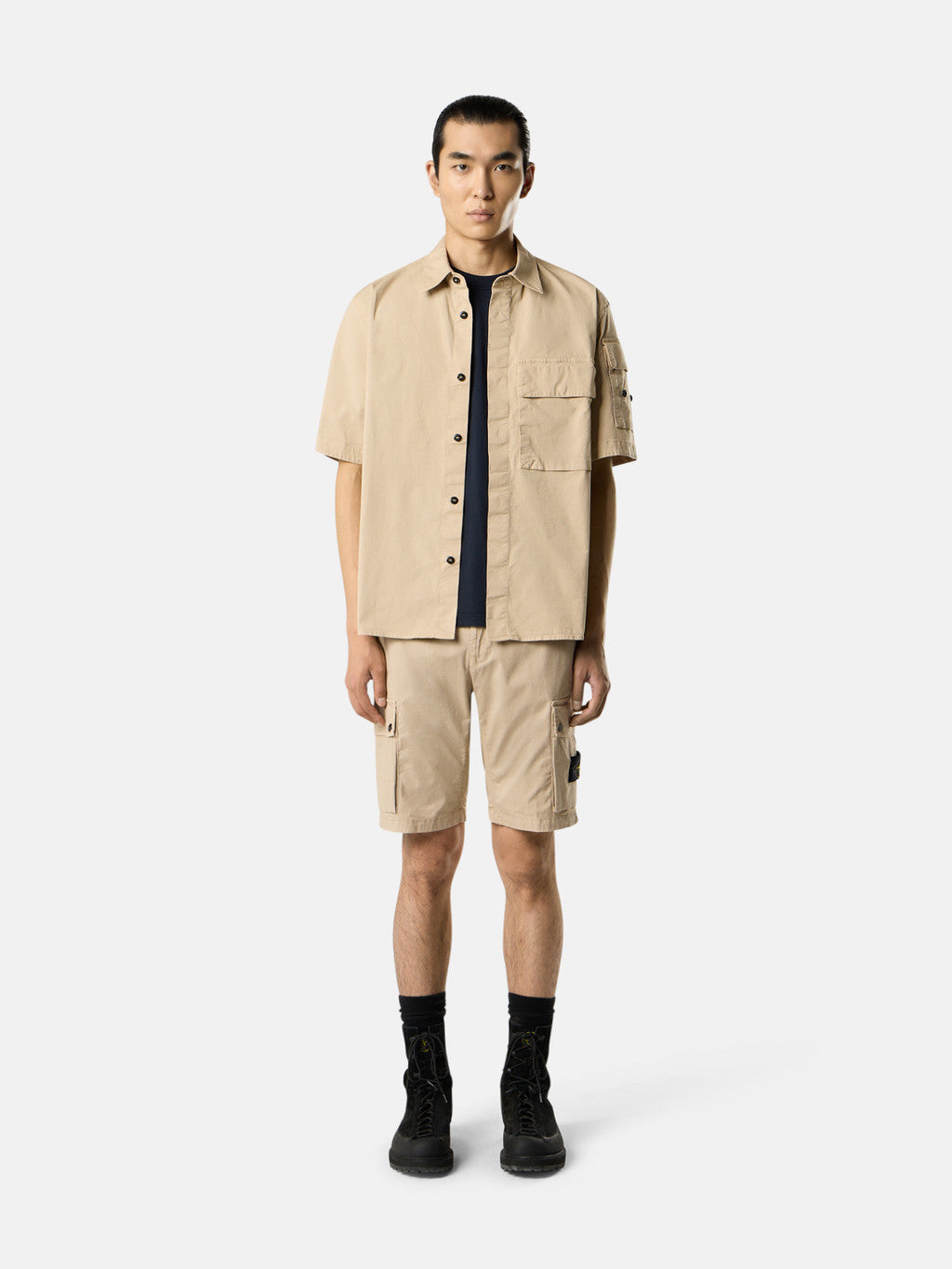 2100029 ORGANIC COTTON JERSEY 'FISSATO' EFFECT Slim-fit short-sleeve T-shirt with Compass patch