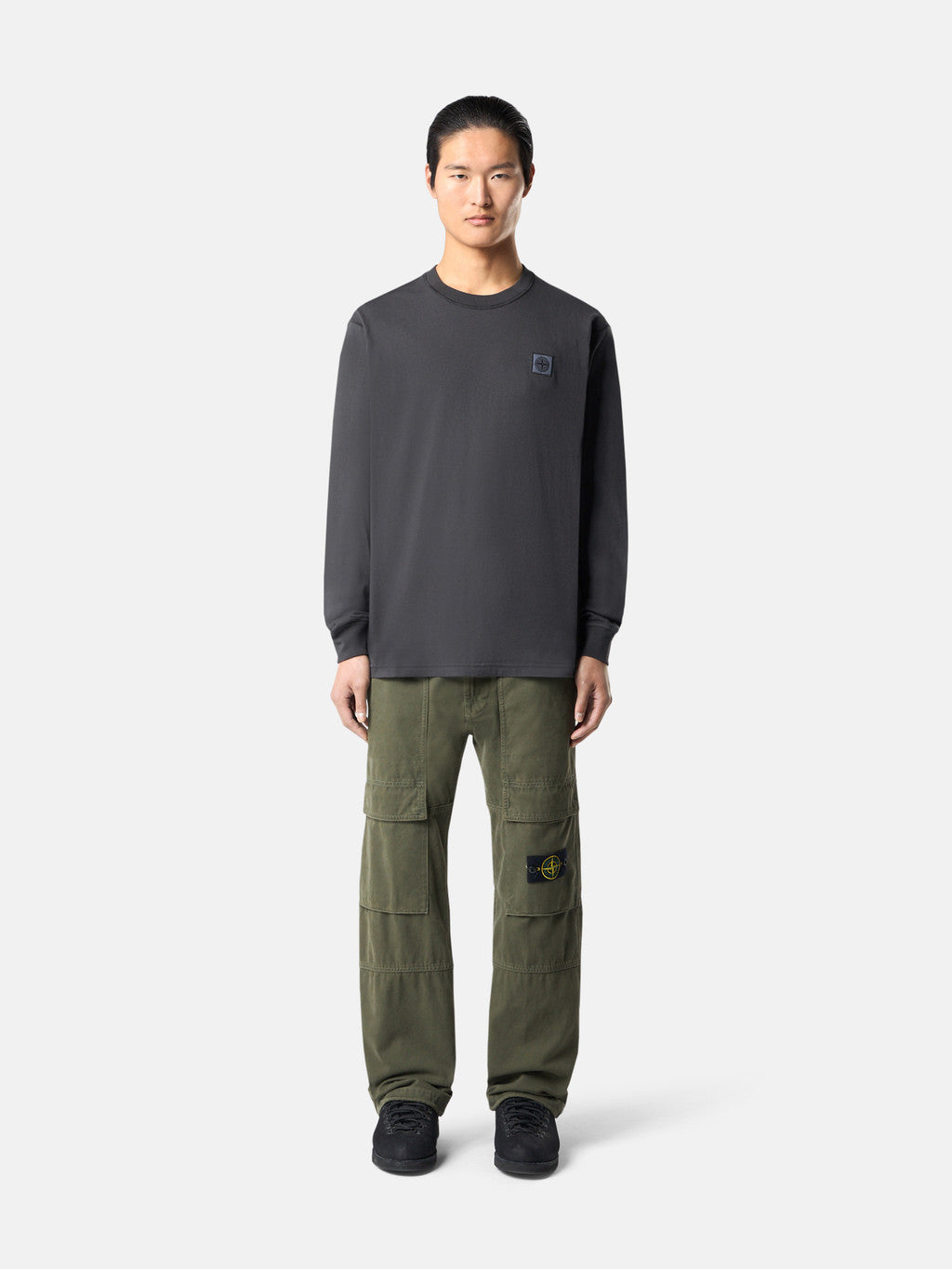 21857 ORGANIC COTTON JERSEY 'FISSATO' EFFECT Slim Fit Long Sleeve T-Shirt