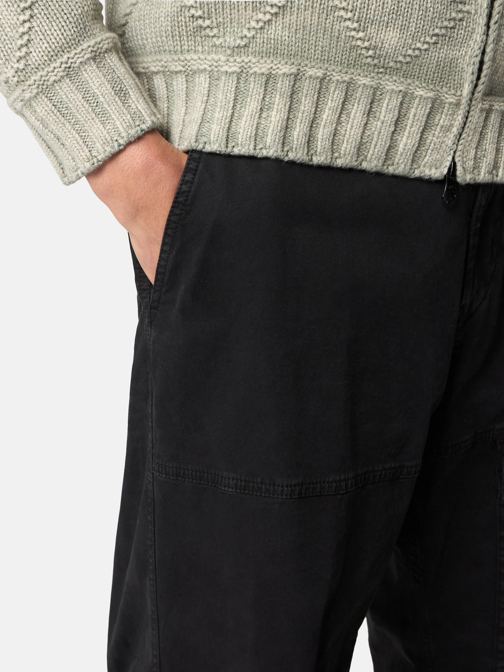 3100010 ORGANIC COTTON STRETCH BROKEN TWILL 'OLD' EFFECT Loose-fit cargo trousers with adjustable waistband