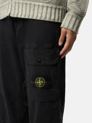 3100010 ORGANIC COTTON STRETCH BROKEN TWILL 'OLD' EFFECT Loose-fit cargo trousers with adjustable waistband