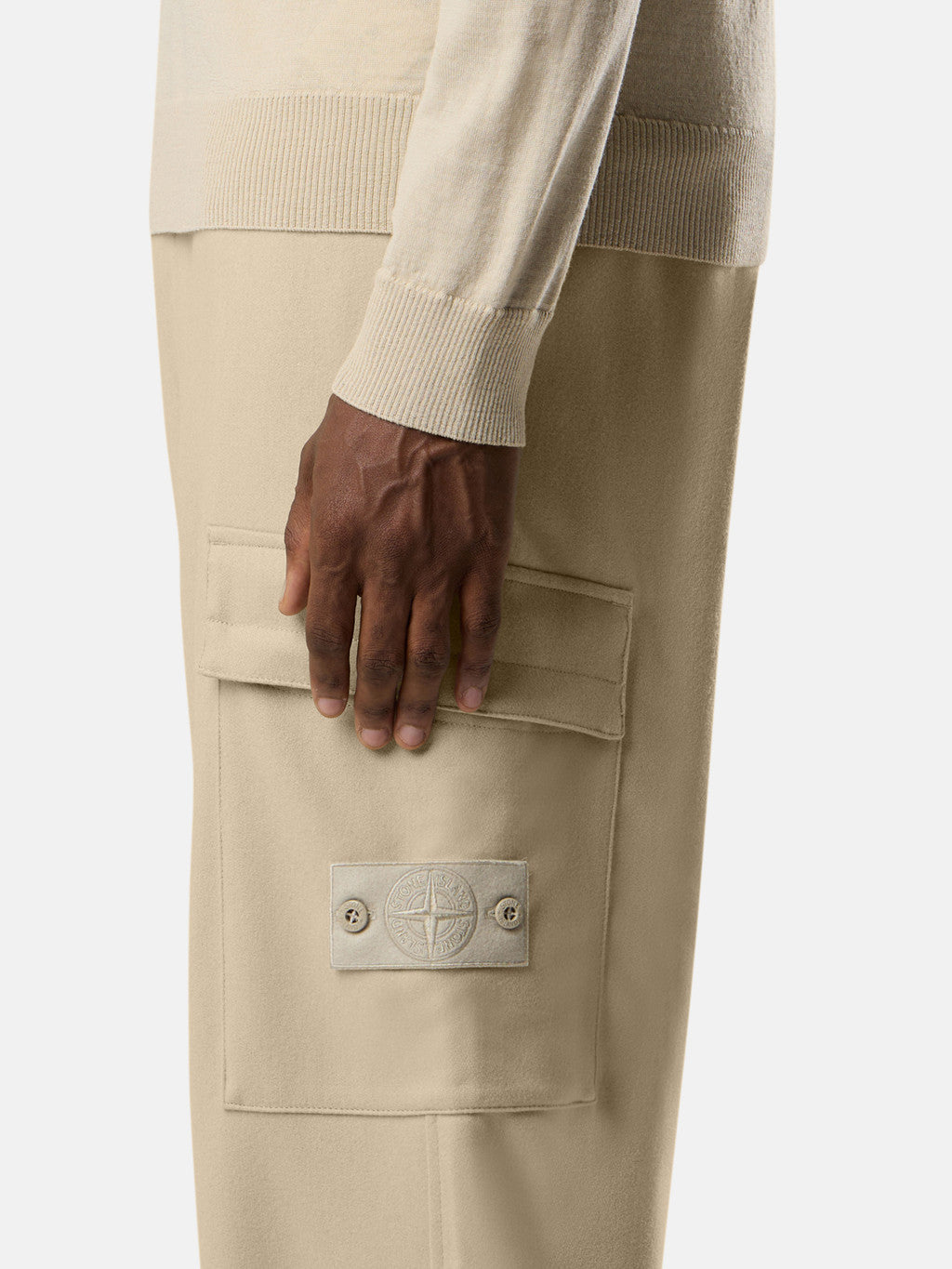 3100021 WOOL NYLON FLANNEL_STONE ISLAND GHOST Loose-fit cargo trousers with elasticated zipped cuffs