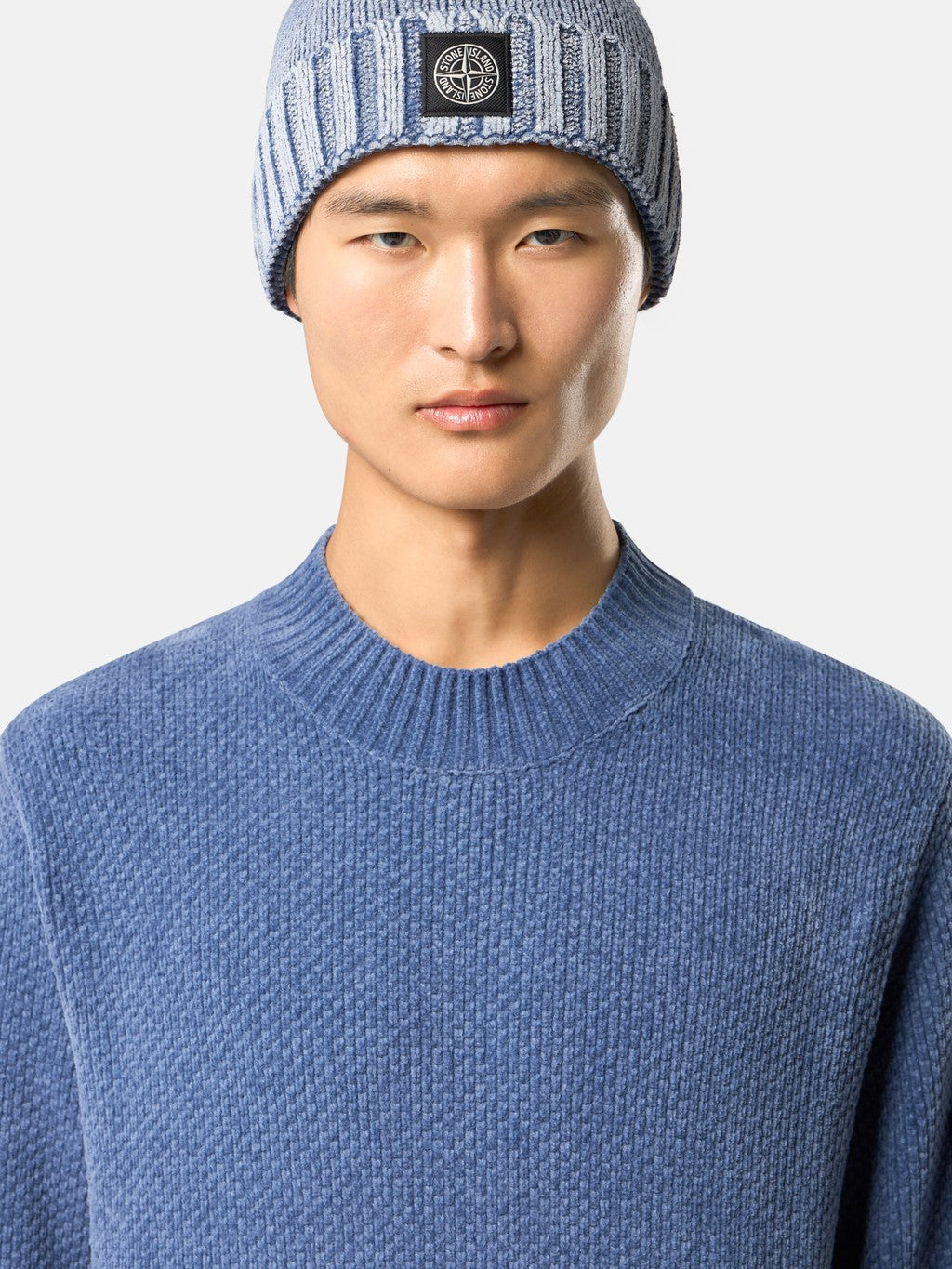 5100005 MOSS STITCH COTTON CHENILLE Mock neck jumper with ribbed trims