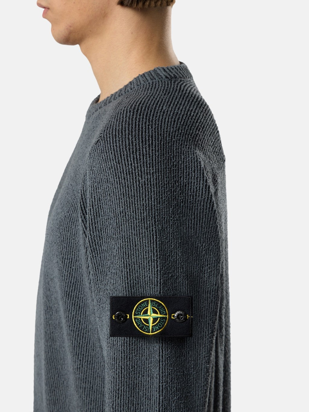 5100033 PLATED RIB COTTON BOUCLÉ Loose-fit crewneck jumper with raglan sleeves