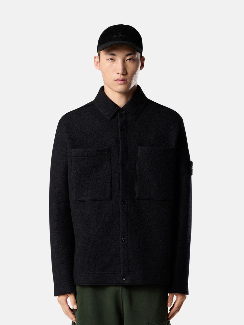 5100058 FELTED RWS WOOL Button-up shirt with chest pockets and snap fastening