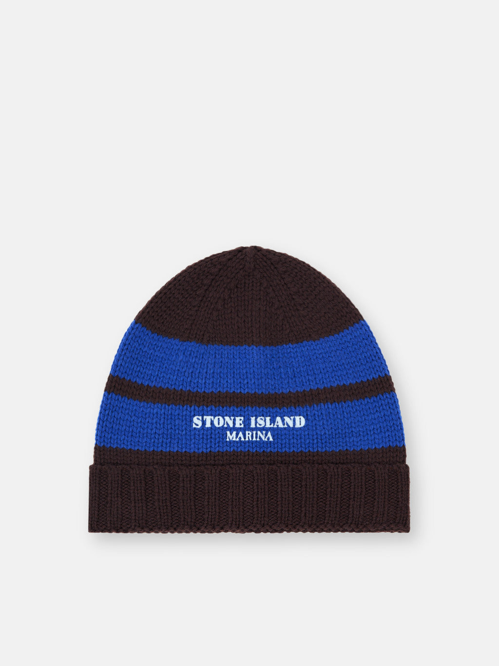 N100006 PURE WOOL_STONE ISLAND MARINA Beanie with contrasting stripes and ribbed cuff